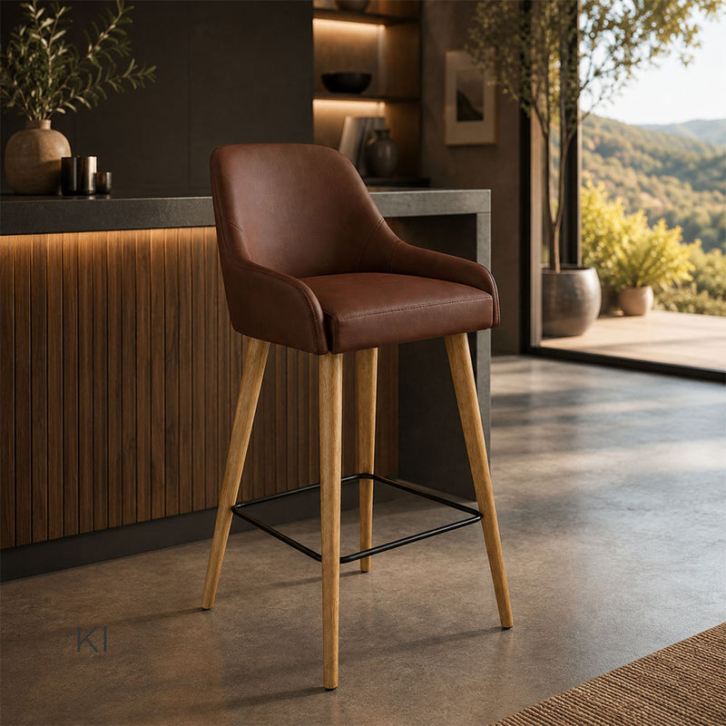 Barhocker Bern . 65 . Eiche Natur . Kunstleder Cuoio