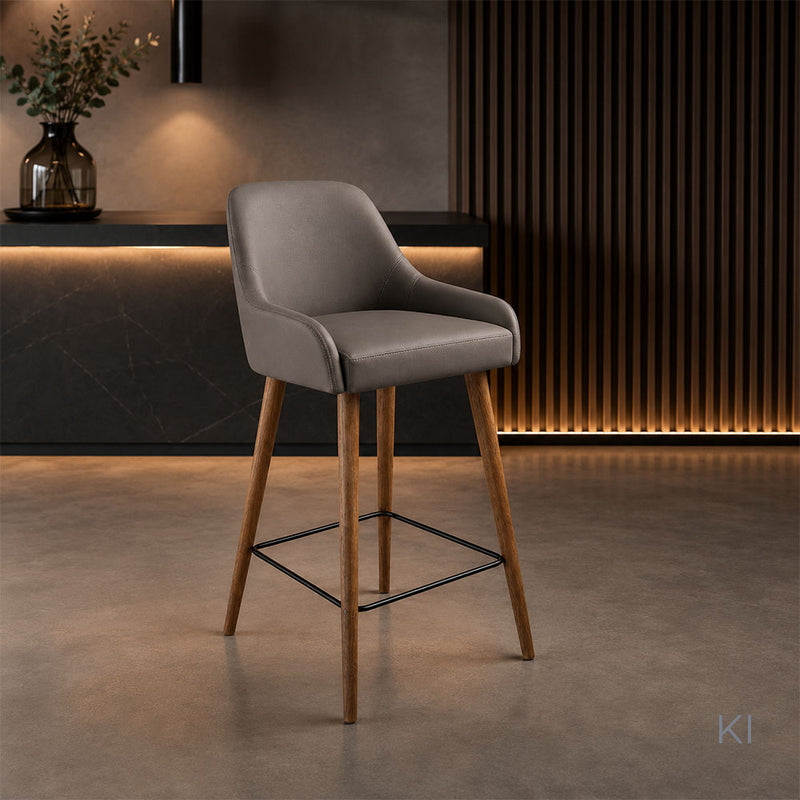 Barhocker Bern . 65 . Nussbaum . Kunstleder Titanio